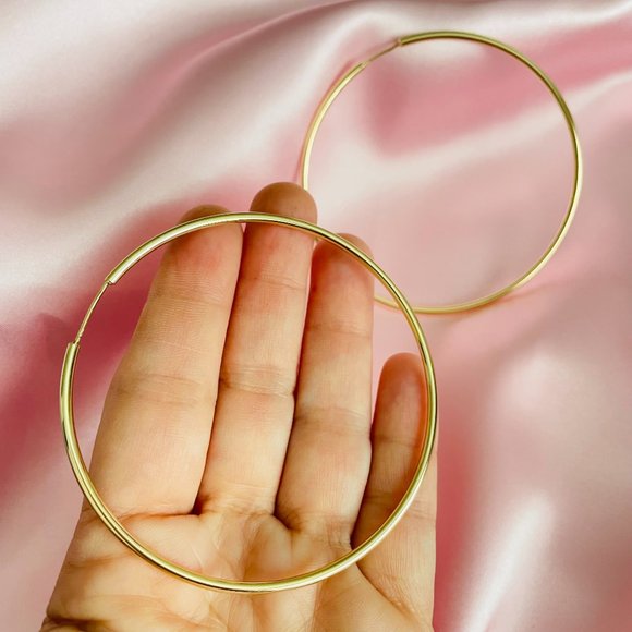 Valentine's Day Gifts, Thin Gold Classic Hoop Earrings, Large Thin Hoop Earrings - Picture 1 of 11